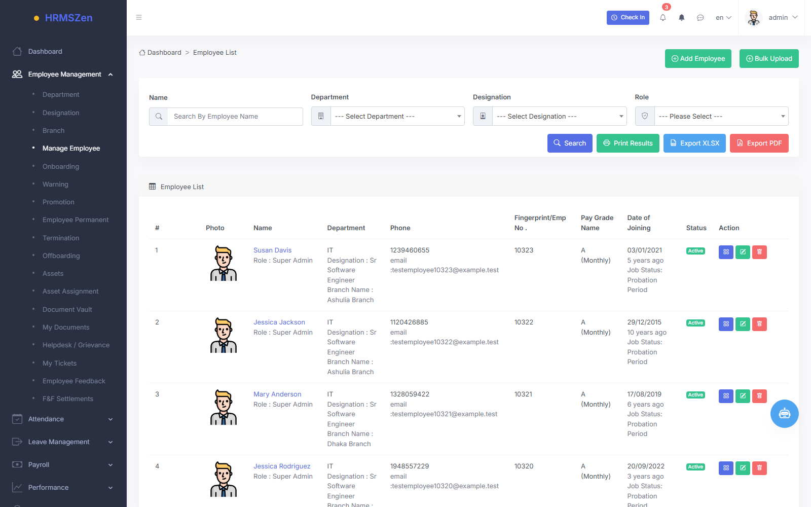 Employee management screenshot