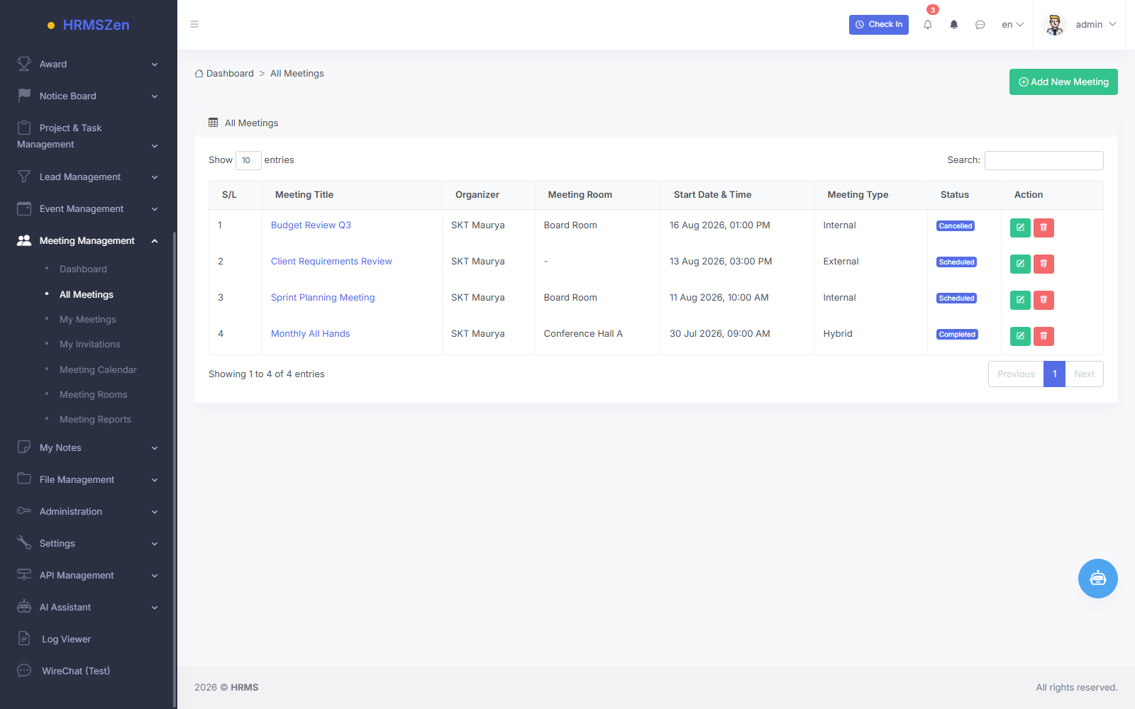 Interview Scheduling & Feedback screenshot from the HRMS application