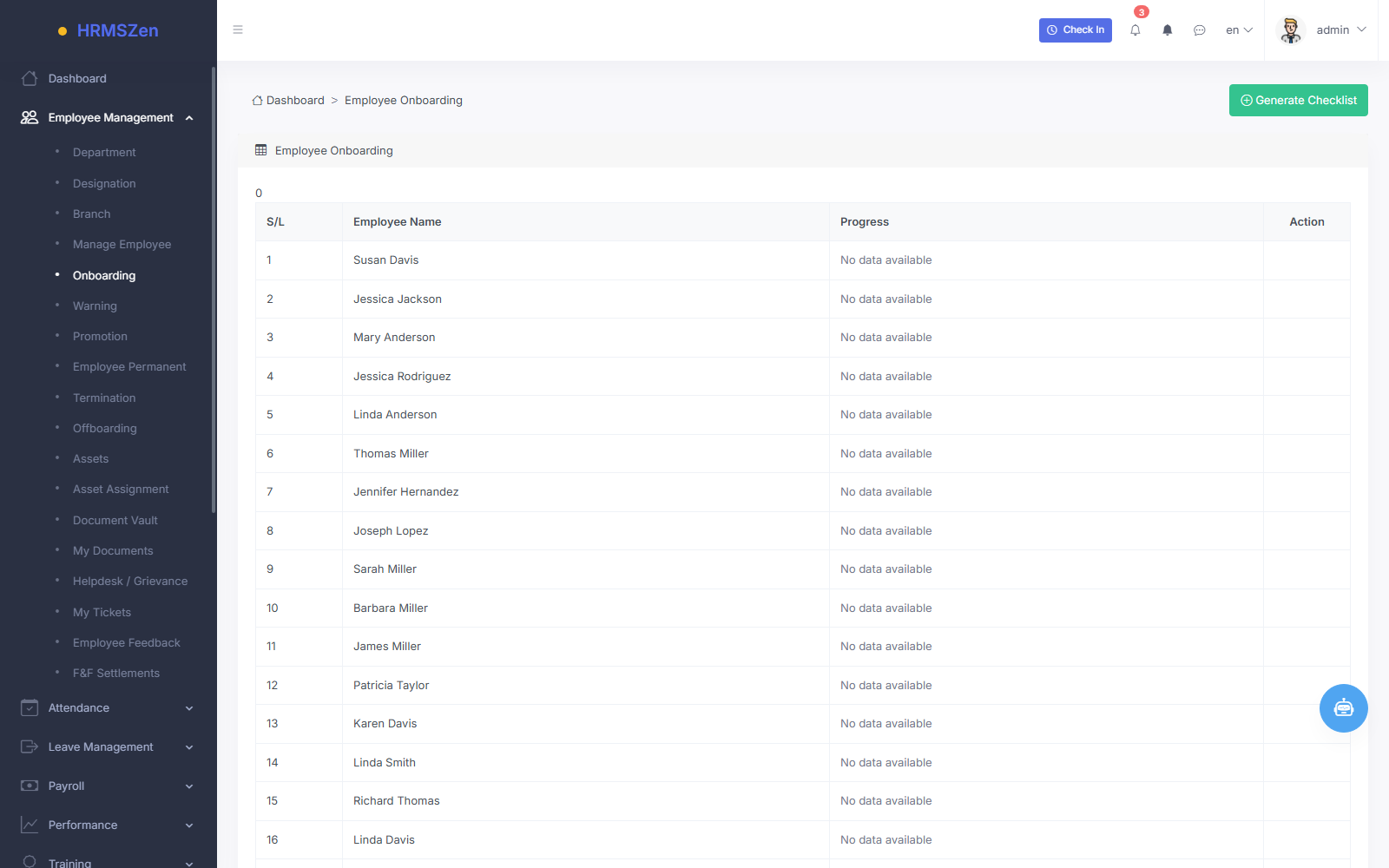 Onboarding & Offboarding screenshot from the HRMS application