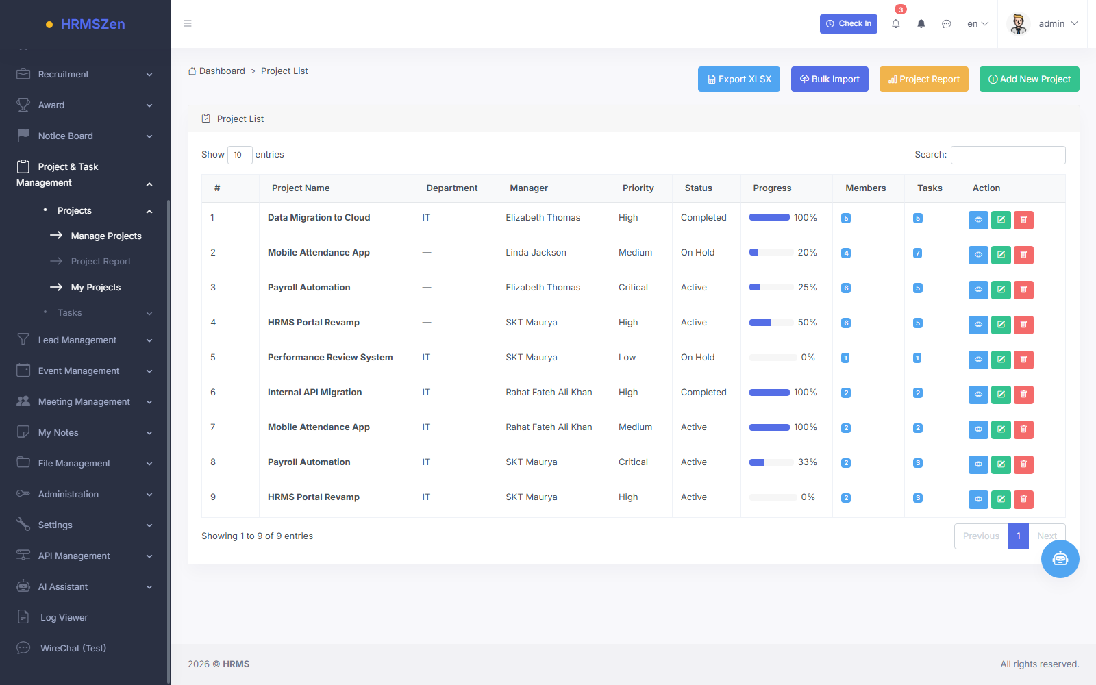 Projects and tasks screenshot
