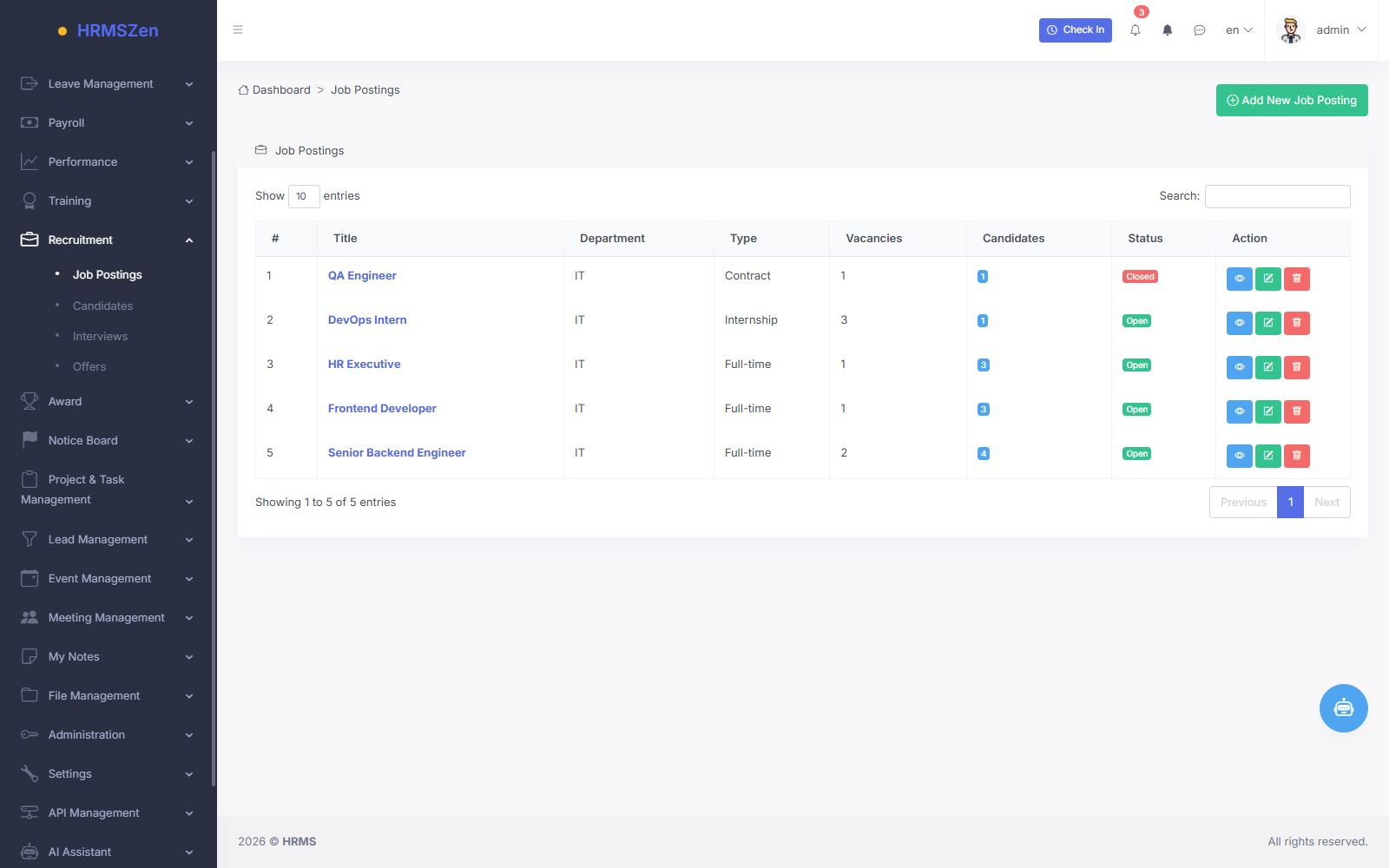 Candidate Tracking & ATS screenshot from the HRMS application
